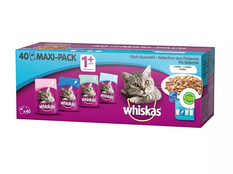 Whiskas Nassfutter 1+ Fisch Auswahl in Gelee, 40 x 100g 3 Whiskas Nassfutter 1+ Fisch Auswahl in Gelee, 40 x 100g