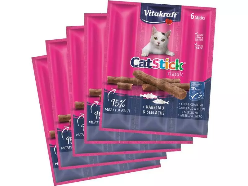 Vitakraft Katzen-Snack Cat-Stick mini Kabeljau & Seelachs, 5 x 6 Stk. 3 Vitakraft Katzen-Snack Cat-Stick mini Kabeljau & Seelachs, 5 x 6 Stk.