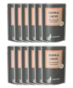 Escapure Nassfutter Pouch Huhn & Lachs, 12 x 100 g
