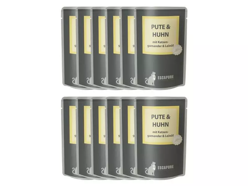 Escapure Nassfutter Pouch Pute & Huhn, 12 x 100 g 3 Escapure Nassfutter Pouch Pute & Huhn, 12 x 100 g