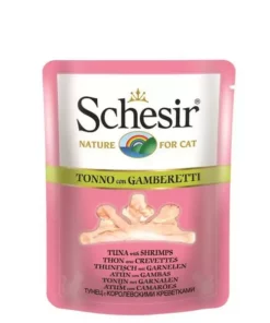 Schesir Nassfutter Thunfisch & Garnelen in Brühe, 70 g