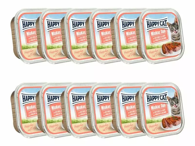 Happy Cat Nassfutter Minkas Duo Häppchen Geflügel & Lachs, 12 x 100 g 3 Happy Cat Nassfutter Minkas Duo Häppchen Geflügel & Lachs, 12 x 100 g