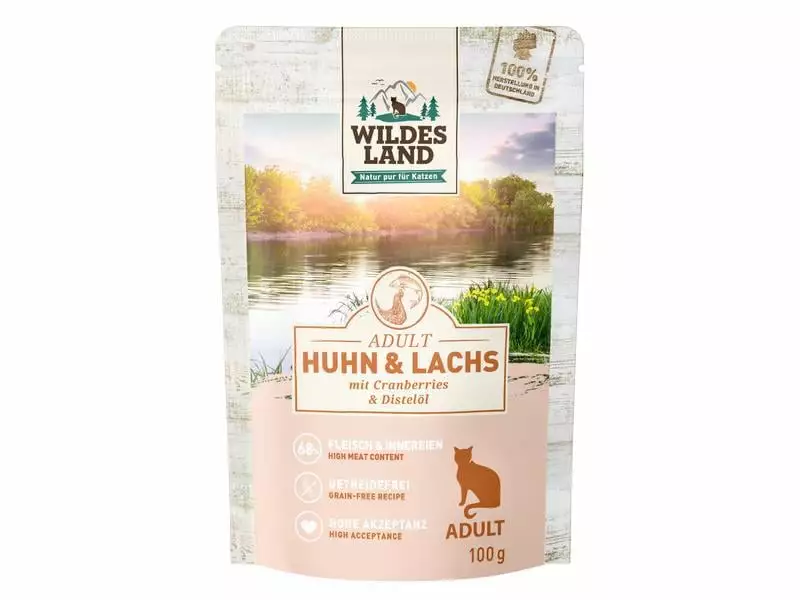 Wildes Land Nassfutter Adult Huhn & Lachs 100 g 3 Wildes Land Nassfutter Adult Huhn & Lachs 100 g
