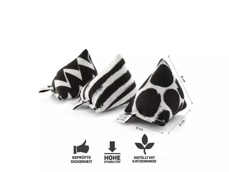 CanadianCat Katzenminze-Spielzeug Mini-Pyramiden, 3er Set, Schwarz-weiss 4 CanadianCat Katzenminze-Spielzeug Mini-Pyramiden, 3er Set, Schwarz-weiss – Bild 2