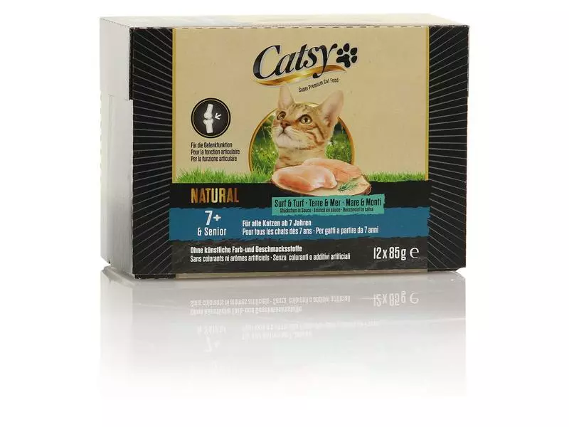 Catsy Nassfutter 7+ Cat Pouch Surf & Turf, 12 x 85 g 3 Catsy Nassfutter 7+ Cat Pouch Surf & Turf, 12 x 85 g