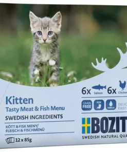 Bozita Nassfutter Pouch Häppchen Sauce Kitten Fleisch/Fisch,12x85g
