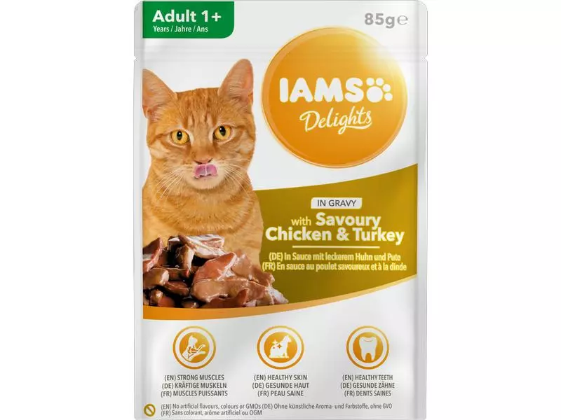 Iams Nassfutter Delights Adult Huhn & Truthahn 85g in Sauce 3 Iams Nassfutter Delights Adult Huhn & Truthahn 85g in Sauce