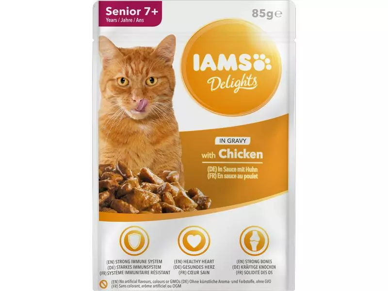 Iams Nassfutter Delights Senior Huhn 85g in Sauce 3 Iams Nassfutter Delights Senior Huhn 85g in Sauce