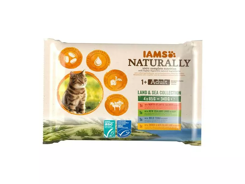 Iams Nassfutter Naturally Adult Land&Sea Mix 4 x 85g in Sauce 3 Iams Nassfutter Naturally Adult Land&Sea Mix 4 x 85g in Sauce