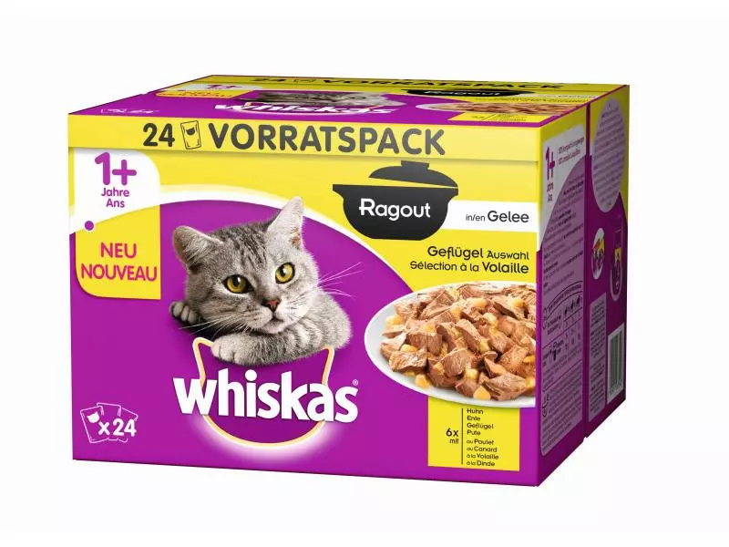 Whiskas Nassfutter 1+ Geflügel Auswahl in Gelée, 24 x 85g 3 Whiskas Nassfutter 1+ Geflügel Auswahl in Gelée, 24 x 85g