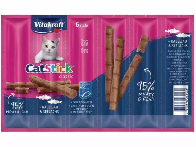 Vitakraft Katzen-Snack Cat-Stick mini Kabeljau & Seelachs 3 Vitakraft Katzen-Snack Cat-Stick mini Kabeljau & Seelachs